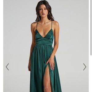 SHOWPO Emerald Dress - “I WANT THE WORLD TO KNOW DRESS IN EMERALD SATIN”
